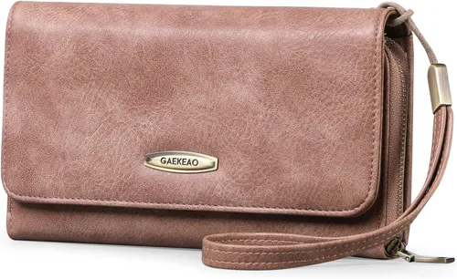 GAEKEAO Cartera de mano para mujer, con bloqueo RFID, de piel, de gran capacidad, con correa de mano, Tipo 3 Rosa, Cartera Rfid