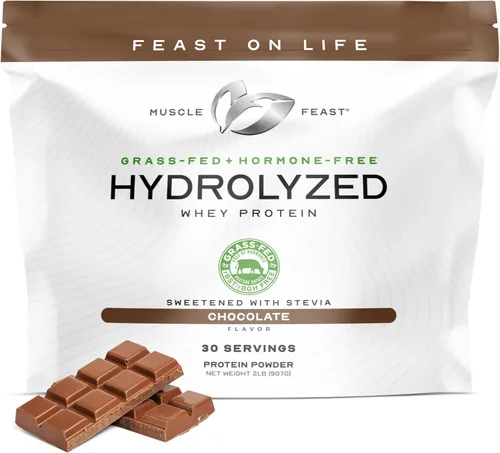 Muscle Feast Proteína de suero hidrolizada en polvo, alimentado con pasto y totalmente natural sin hormonas, polvo de suero de leche hidráulico para