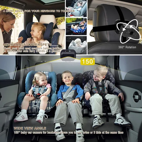 Miniatura 7 de YIMU HD720P Cámara de coche de bebé para asiento trasero, reposacabezas de automóvil, monitor de instalación rápida, visión nocturna, cámara