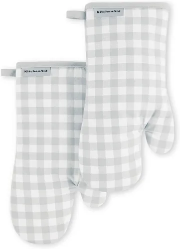 Miniatura 13 de KitchenAid Juego de 2 manoplas de horno Gingham Aqua Sky, 7 x 13 pulgadas