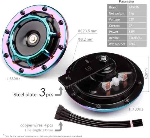 Miniatura 5 de FARBIN Bocina de coche impermeable tono súper fuerte 12V tono alto/tono bajo kit de bocinas gemelas de metal con rejilla protectora