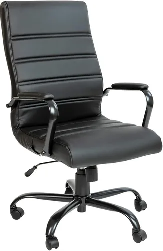 Flash Furniture Whitney - Silla de escritorio giratoria de LeatherSoft con respaldo alto y asiento acolchado y apoyabrazos, silla de oficina Negro