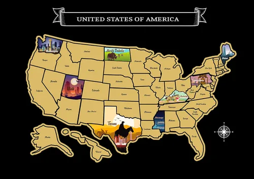 Miniatura 3 de Mapa grande rascable de Estados Unidos de 23 x 16 pulgadas, diseño de viaje dibujado a mano con accesorios, laminado para decoración del hogar
