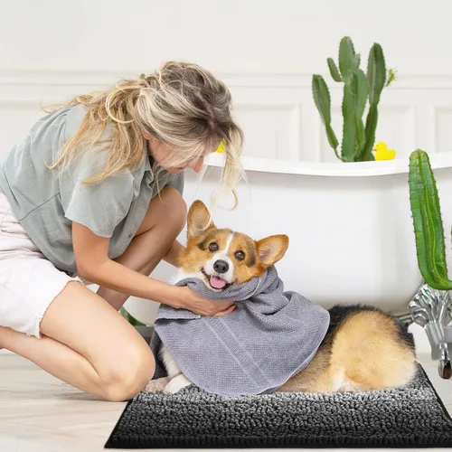 Miniatura 6 de Gibelle Alfombras de baño negras, alfombra de baño de chenilla de lujo, alfombra pequeña antideslizante para ducha y alfombras de piso para baño