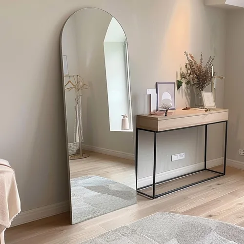 Miniatura 3 de Espejo Arqueado de Longitud Completa de 65''x22'' con Soporte, Espejo de Cuerpo Completo de Longitud Completa de Pie Independiente, Espejos