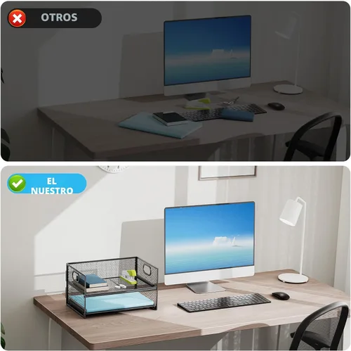 Miniatura 5 de Marbrasse Bandeja organizadora de papel de 2 niveles, organizador de archivos de malla con asa, organizador de escritorio clasificador de papel