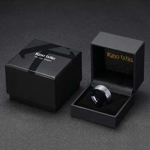 Miniatura 145 de King Will Anillo de boda de tungsteno para hombre, disponible en 15/64 a 25/64 de pulgada (6 a 10 mm), negro/plata, acabado mate, borde pulido