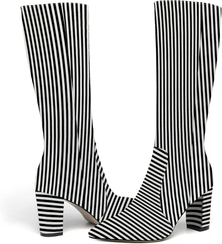 Miniatura 125 de AMBELIGHT Botas altas hasta la rodilla con cremallera y puntera puntiaguda para mujer, de patente sólida, tacón alto, 3.3 pulgadas
