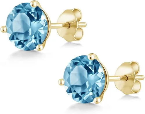 Miniatura 45 de Gem Stone King Aretes de oro de 14 quilates, 0.236 in, piedra natal redonda, Martini, 3 puntas, aretes de oro para mujer