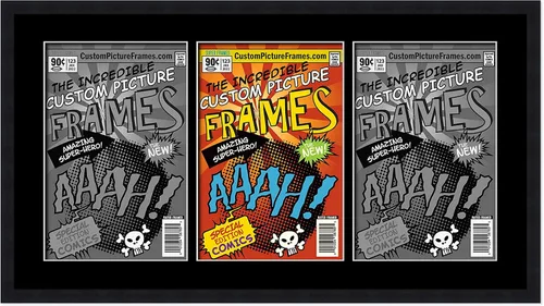 Miniatura 14 de Marco de cómic negro con alfombrilla negra para cómics de la Edad Dorada