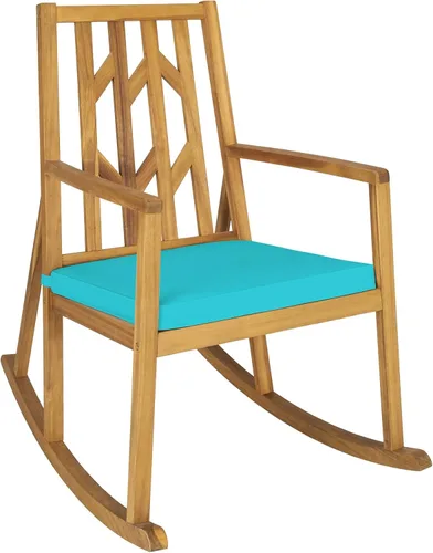 Miniatura 12 de Tangkula Mecedora de madera de acacia para patio, con cojín extraíble de alta densidad, resistente a todo tipo de clima, base equilibrada, perfecta