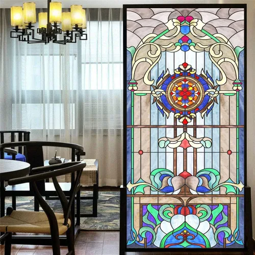 Lámina decorativa para ventana, privacidad, multicolor, hermoso estilo iglesia, 39, esmerilado, tintado de ventana para oficina en casa (ancho x 2-B