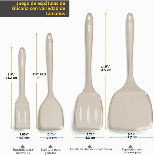 Miniatura 2 de Juego de espátulas de silicona, espátula de silicona resistente al calor de 600°F, volteador giratorio para cocinar, utensilios de cocina Caqui
