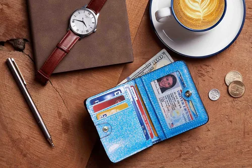 Miniatura 6 de Gostwo - Cartera compacta de piel genuina de lujo para mujer con bloqueo de RFID y ventana de identificación