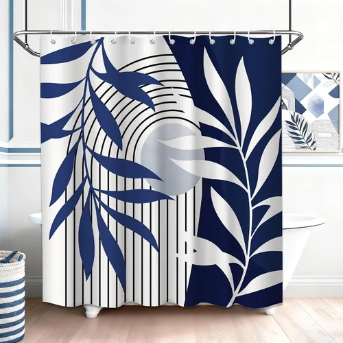 Miniatura 19 de Cortina de ducha bohemia en negro y gris, cortinas de ducha modernas de mediados de siglo negro y gris para baño, juego de tela impermeable