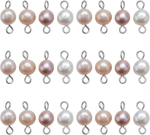 Miniatura 8 de SUNNYCLUE 1 Caja 30 Piezas Cuentas de Perlas Naturales de Agua Dulce Enlaces Conectores de Doble Bucle Perlas Barrocas Cuentas Redondas Conector