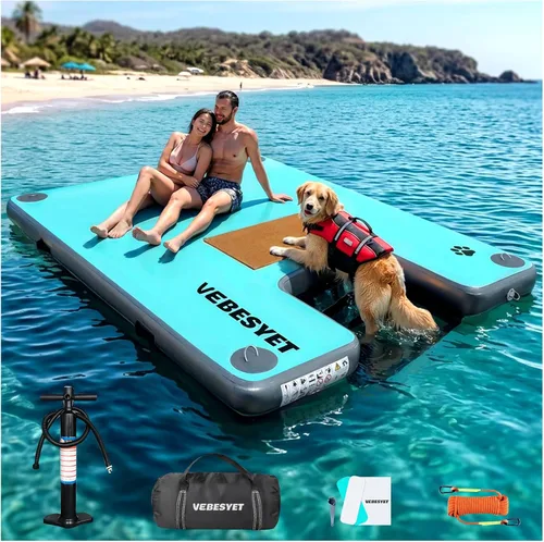 Miniatura 9 de Muelle inflable con rampa de agua, muelle flotante inflable antideslizante de 6 pulgadas de grosor para perros y adultos, plataforma flotante