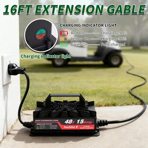 Miniatura 5 de Cargador de batería de litio de 58.4V 15A para paquetes de baterías Lifepo4 de 48 V con conector M8 impermeable, indicador LED, 6 protecciones