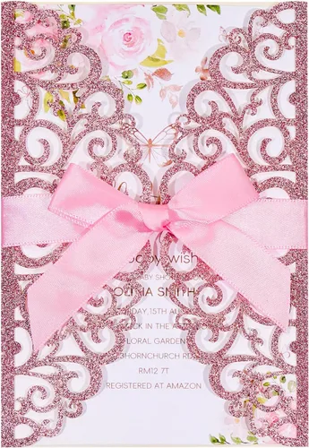 Miniatura 14 de 50 invitaciones de boda, invitaciones personalizadas cortadas con láser con sobres y tarjetas RSVP para quinceañera, despedida de soltera, baby