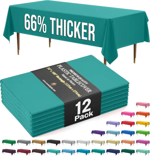 Miniatura 94 de Exquisite 66% Thicker Premium Plastic Table Cloth Rectangle Table Cover 0.5 Mil 6 Pack Aqua Table Cloth 54 Inch x 108 Inch Disposable Tablecloth