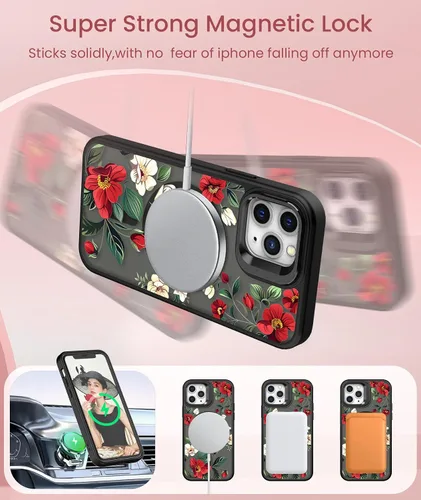 Miniatura 5 de Dretal Magnético para iPhone 11 Pro, Funda Floral, Protector de Pantalla, Anillo de Lente Integrado, Soporte, Protección de Grado Militar, Funda