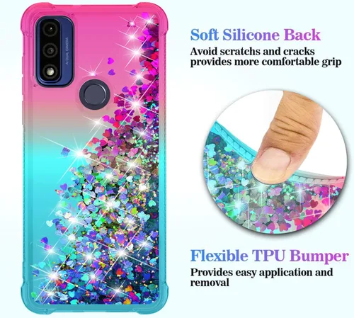 Miniatura 4 de Funda para teléfono Moto G Pure, Moto G Play 2023 con protector de pantalla HD, diseño de arena movediza con purpurina líquida flotante en degradado