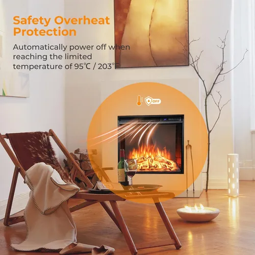 Miniatura 9 de GOFLAME Inserto de chimenea eléctrica de 26 pulgadas, calentador de chimenea empotrado de pared con termostato, 3 colores de llama, 6 brillo
