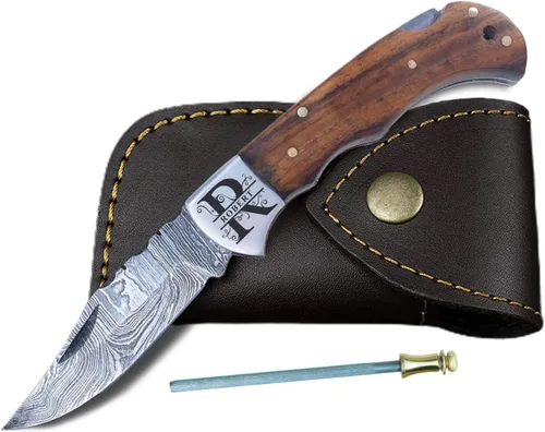 Miniatura 9 de Cuchillo de bolsillo de hueso de camello de acero damascus para hombres, regalos plegables de cuchillo de hoja para él, cuchillos hechos a mano