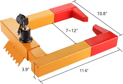 Miniatura 6 de Hedume Cerradura de rueda con abrazadera de neumático, abrazadera de rueda de bloqueo de remolque resistente con 2 llaves rojas, bloqueo