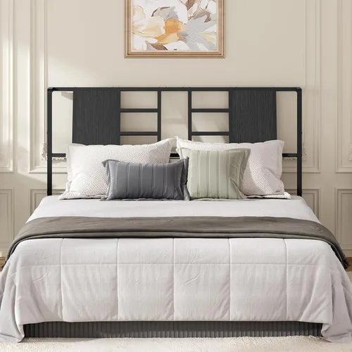 Miniatura 2 de MAHANCRIS Cabecera de cama de metal industrial con patas ajustables y adaptadores compatibles, se adapta a la mayoría de marcos de cama, color negro