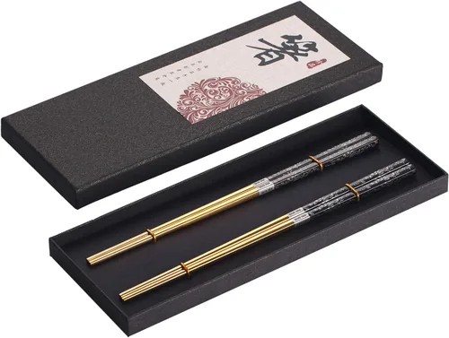 Palillos reutilizables de metal chapado en titanio, palillos de acero inoxidable 304, aptos para lavavajillas, japoneses, coreanos, ligeros,