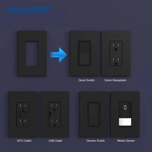 Miniatura 5 de ELEGRP Placas decorativas de pared sin tornillos, de tamaño mediano, cubierta termoplástica irrompible para interruptor de salida de receptáculo