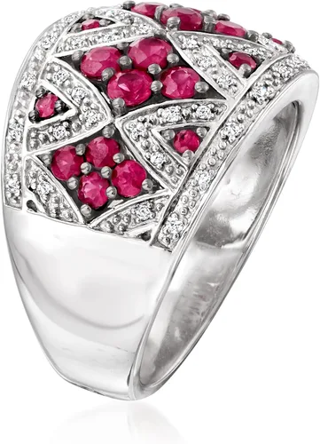 Miniatura 3 de Ross-Simons Anillo con cúpula de diamantes de 1.00 qt t t t y rubí en plata de ley