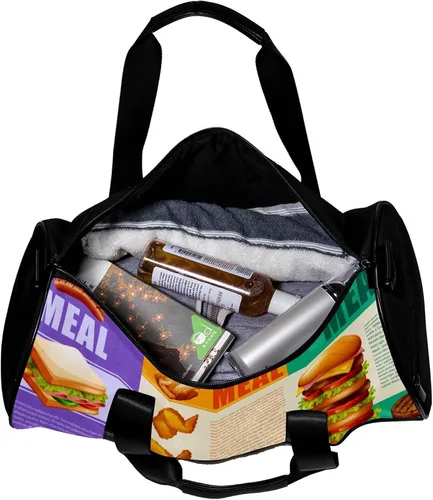 Miniatura 5 de Infographic Healthy Food and Fastfood Newspaper Sports Duffel Bag Travel Tote Carry on Weekender Gym Overnight Bag for Men & Women