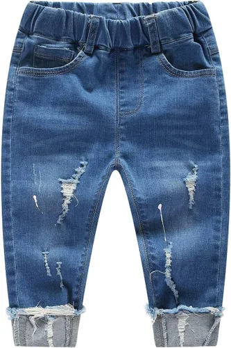 KIDSCOOL SPACE Jeans rasgados para bebé, pantalones de mezclilla elásticos con cintura desgastada para niños pequeños