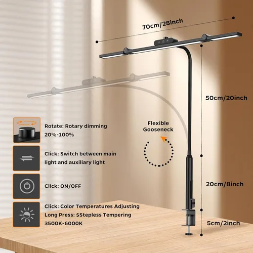 Miniatura 5 de Led Desk Lamp for Office Home, Architect Desk Lamp with Clamp, Ultra Bright Dimmable Table Light, Stepless Dimming and Tempering Desk Light for