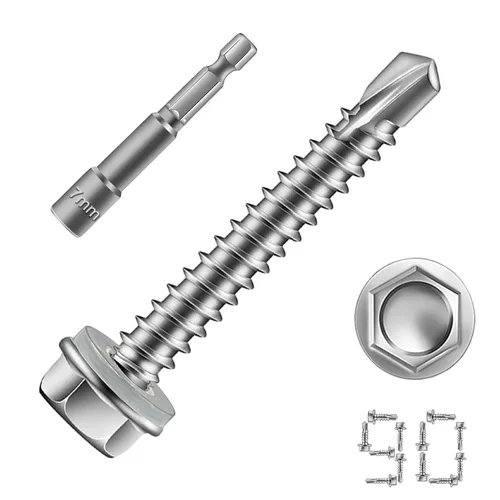 Miniatura 14 de 150 tornillos autoperforantes #8 x 2 para metal, tornillos hexagonales de acero inoxidable 410, tornillos Tek magnéticos de alta resistencia