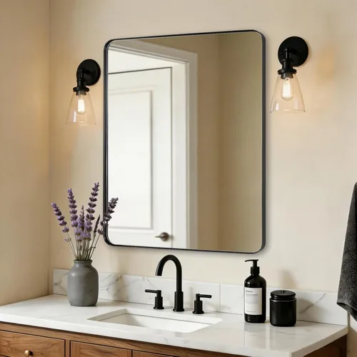 Miniatura 59 de ANDY STAR Espejo cromado para baño, espejo de pared con marco de metal de 22 x 30 pulgadas, espejo rectangular de acero inoxidable con esquina
