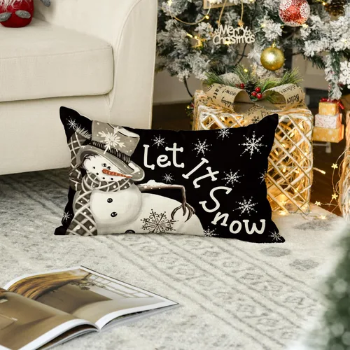 Miniatura 5 de AVOIN colorlife Funda de almohada de Navidad de invierno, diseño de lunares, muñeco de nieve I Smell, color negro nieve, 12 x 20 pulgadas