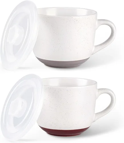 Miniatura 15 de AmorArc Tazas de sopa de cerámica con tapa, tazas grandes de sopa de 710 ml con asa para café, cereal, ensalada, fideos, té, tazas de sopa con tapa