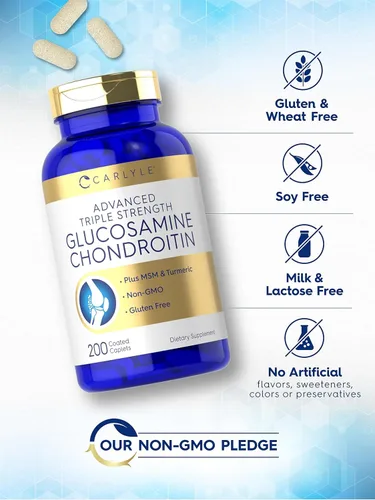Miniatura 5 de Carlyle Glucosamina condroitina MSM cúrcuma 200 unidades Suplemento avanzado de triple fuerza Sin OMG y sin gluten