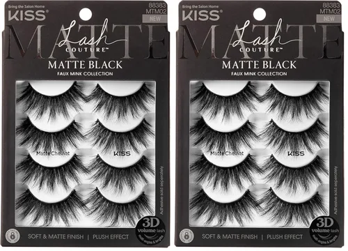 Miniatura 10 de KISS Pestañas postizas de color negro mate, Cheviot mate, 0.71 a 0.78 pulgadas, incluye 4 pares de pestañas, fáciles de aplicar, racimos de pestañas