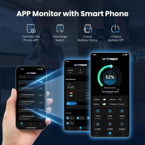Miniatura 5 de Batería de litio LiFePO4 autocalentable de 12.8 V 300 Ah con monitoreo de aplicación, BMS integrado de 200 A, batería de energía recargable de 3840