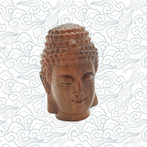 Miniatura 2 de Estatua de cabeza de Shakyamuni de Buda sonriente meditante, hecha a mano, de madera, anhelada a mano, decoración de buena suerte, regalo
