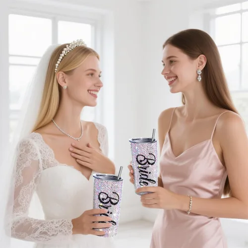 Miniatura 5 de Vesici Vaso de novia con diamantes brillantes de 20 onzas, taza de novia aislada con popote y tapa, regalos de boda para fiesta de compromiso