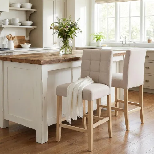 Miniatura 7 de YOUNIKE Taburete de bar moderno, taburete de bar con cómodo respaldo alto y patas de madera, silla de cocina de tela para isla y comedor, ya
