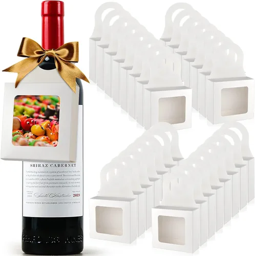 Miniatura 8 de Mototo 30 cajas de papel kraft para botellas de vino con colgador de ventana transparente, cajas de regalo vacías con colgador para San Valentín