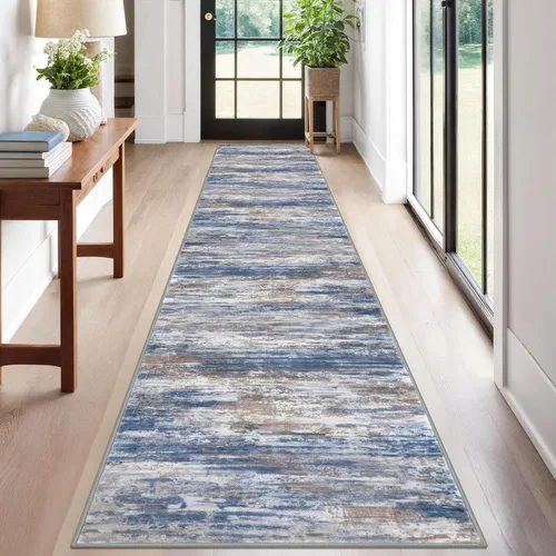 Miniatura 33 de KOZYFLY – Alfombra de pasillo moderna y lavable de diseño abstracto verde, 2 x 5 pies, antideslizante, suave y de pelo corto, ideal para cocina