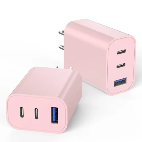 Miniatura 9 de Paquete de 2 bloques de cargador para iPhone 17, bloque de cargador USB C de 35 W y 3 puertos de carga rápida, enchufe de pared multipuerto USB C