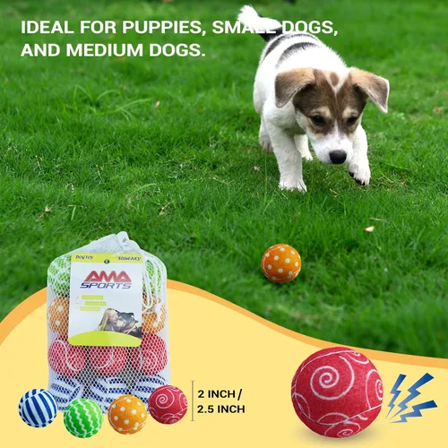 Miniatura 3 de AMA SPORT Pelotas de tenis chirriantes para perros, paquete de 12 pelotas de tenis chirriantes de 2.5 pulgadas para cachorros, juguetes para perros